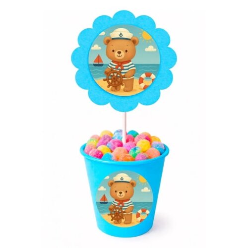 Centro de Mesa Flor Personalizado Ursinho Marinheiro