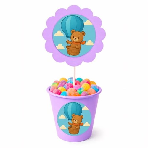 Centro de Mesa Flor Personalizado Ursinho Baloeiro