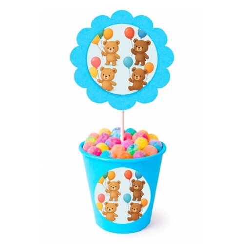 Centro de Mesa Flor Personalizado Ursinhos com Balões