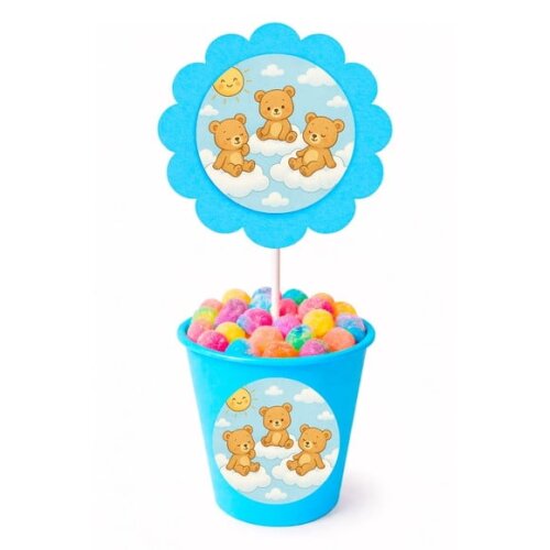 Centro de Mesa Flor Personalizado Ursinhos na Nuvem