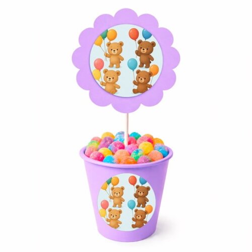 Centro de Mesa Flor Personalizado Ursinhos com Balões