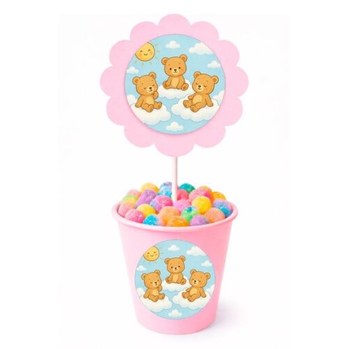 Centro de Mesa Flor Personalizado Ursinhos na Nuvem