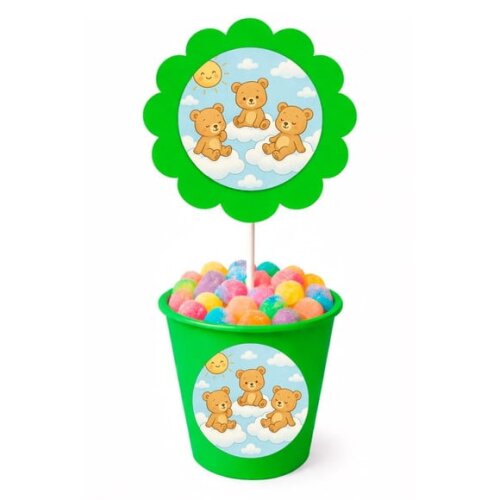 Centro de Mesa Flor Personalizado Ursinhos na Nuvem