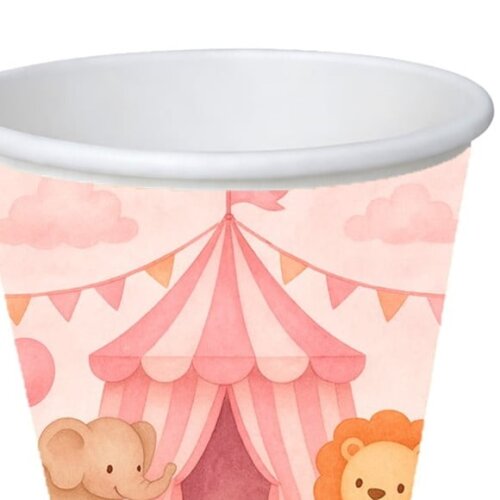 Copo de Papel Aniversário Festa Circo Rosa Aquarela