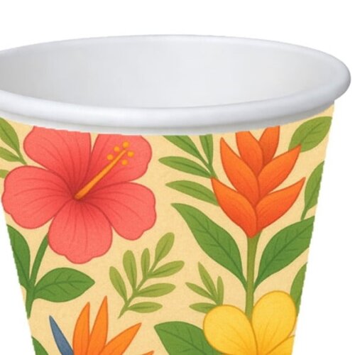 Copo de Papel Aniversário Festa Flores Tropicais