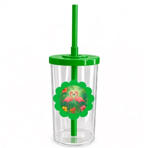 Copo Short Drink Flor Personalizado Flamingo Aquarela