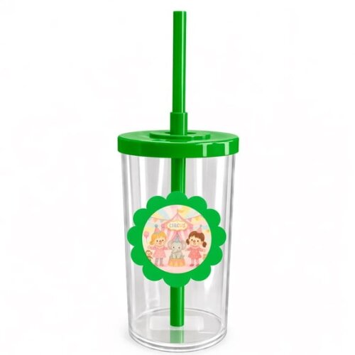 Copo Short Drink Flor Personalizado Palhacinhas Aquarela