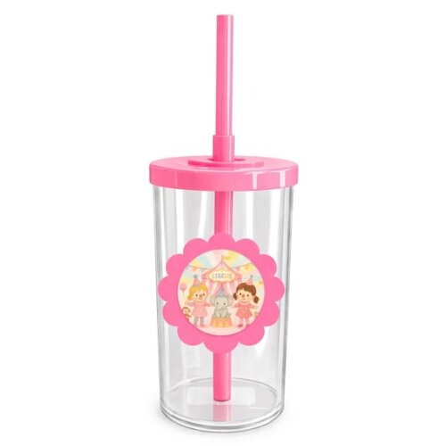 Copo Short Drink Flor Personalizado Palhacinhas Aquarela