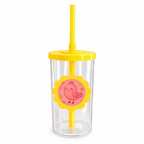 Copo Short Drink Flor Personalizado Passarinho Rosa