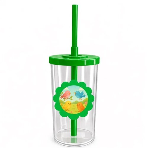 Copo Short Drink Flor Personalizado Passarinhos