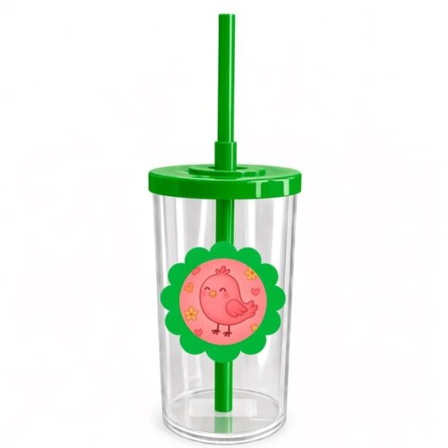 Copo Short Drink Flor Personalizado Passarinho Rosa
