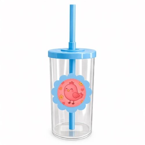 Copo Short Drink Flor Personalizado Passarinho Rosa