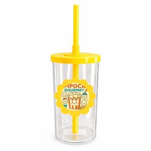 Copo Short Drink Flor Personalizado Pipoca Gourmet Kids