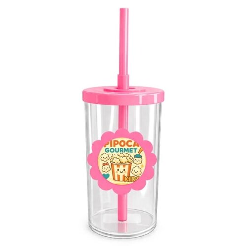 Copo Short Drink Flor Personalizado Pipoca Gourmet Kids