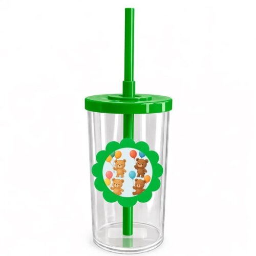 Copo Short Drink Flor Personalizado Ursinhos com Balões