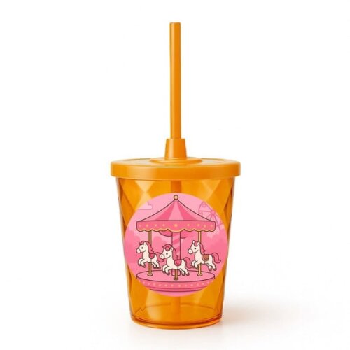 Copo Twister Personalizado 300ml Carrossel Rosa