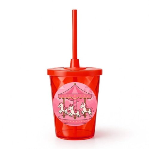 Copo Twister Personalizado 300ml Carrossel Rosa