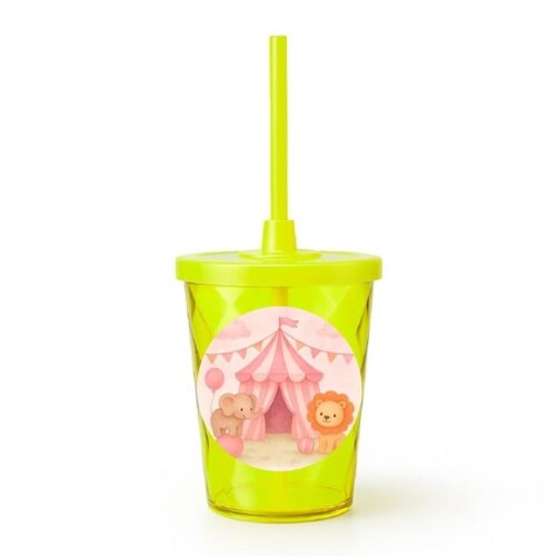 Copo Twister Personalizado 300ml Circo Rosa Aquarela