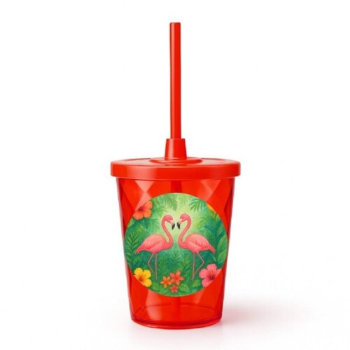 Copo Twister Personalizado 300ml Flamingo Aquarela