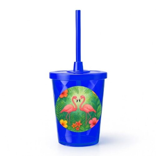 Copo Twister Personalizado 300ml Flamingo Aquarela