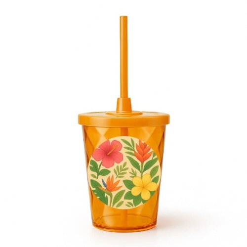 Copo Twister Personalizado 300ml Flores Tropicais