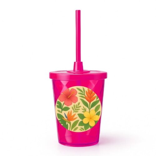Copo Twister Personalizado 300ml Flores Tropicais