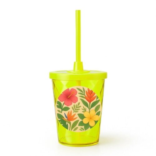 Copo Twister Personalizado 300ml Flores Tropicais