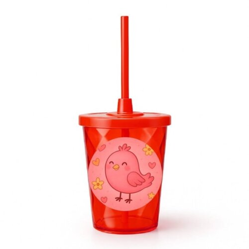 Copo Twister Personalizado 300ml Passarinho Rosa