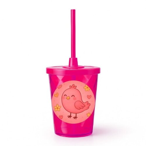 Copo Twister Personalizado 300ml Passarinho Rosa