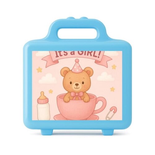 Maleta Plástica Personalizada 12x10cm Chá de Bebê Menina