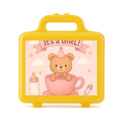 Maleta Plástica Personalizada 12x10cm Chá de Bebê Menina