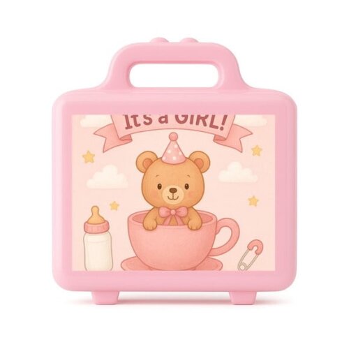 Maleta Plástica Personalizada 12x10cm Chá de Bebê Menina