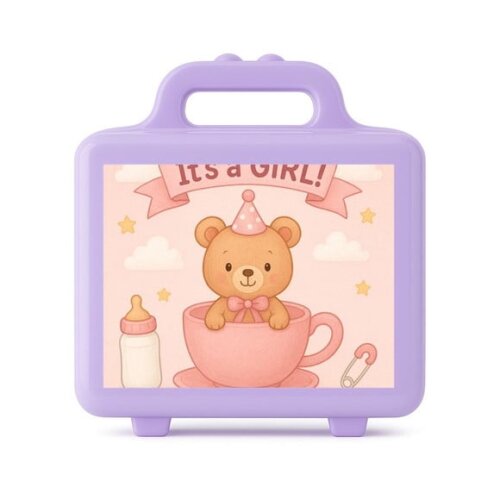 Maleta Plástica Personalizada 12x10cm Chá de Bebê Menina