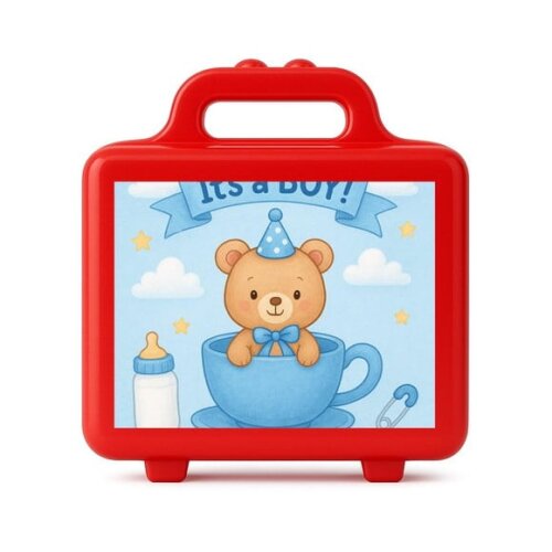 Maleta Plástica Personalizada 12x10cm Chá de Bebê Menino