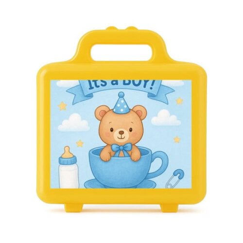Maleta Plástica Personalizada 12x10cm Chá de Bebê Menino