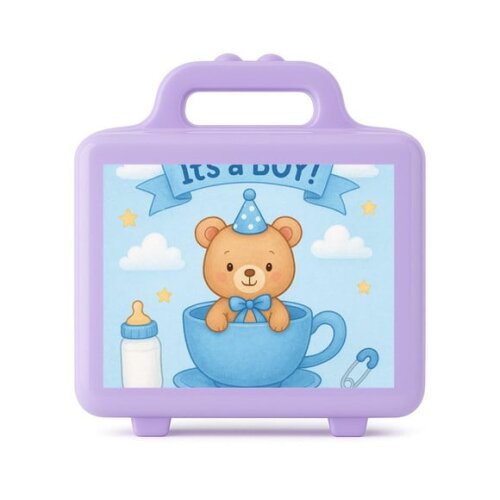 Maleta Plástica Personalizada 12x10cm Chá de Bebê Menino