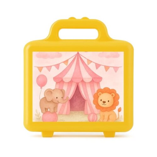 Maleta Plástica Personalizada 12x10cm Circo Rosa Aquarela