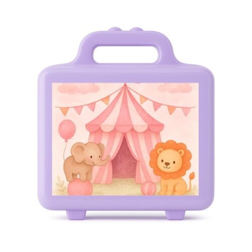 Maleta Plástica Personalizada 12x10cm Circo Rosa Aquarela