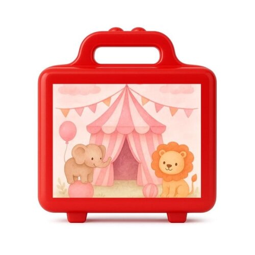 Maleta Plástica Personalizada 12x10cm Circo Rosa Aquarela