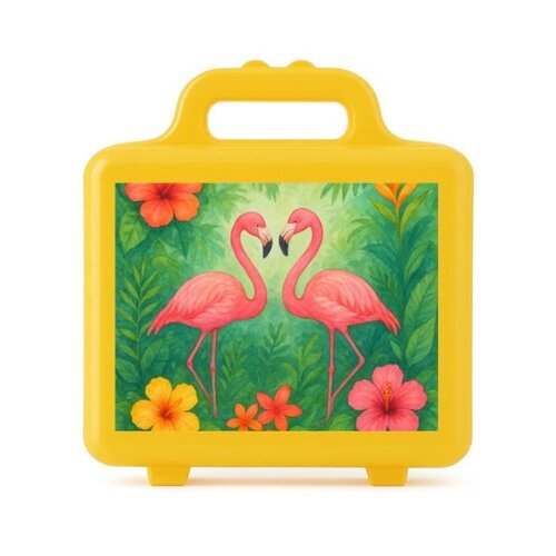 Maleta Plástica Personalizada 12x10cm Flamingo Aquarela