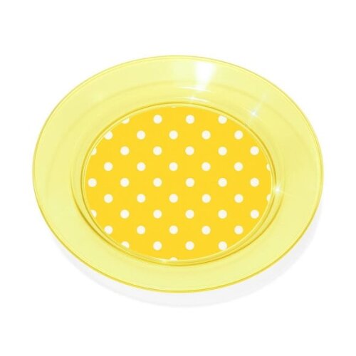 Prato Acrílico Personalizado Festa Poá Amarelo