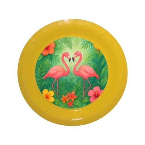 Prato de Papel Personalizado Flamingo Aquarela