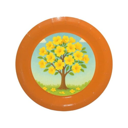 Prato de Papel Personalizado Flor de Ipê Amarela