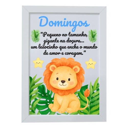 Quadro Infantil Decorativo Leão Baby Nome Domingos