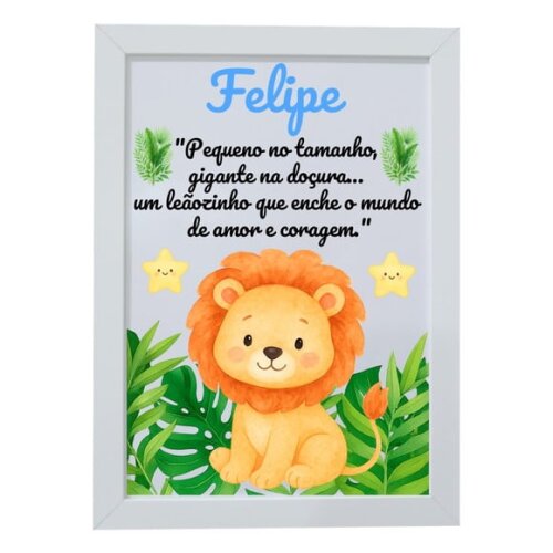 Quadro Infantil Decorativo Leão Baby Nome Felipe