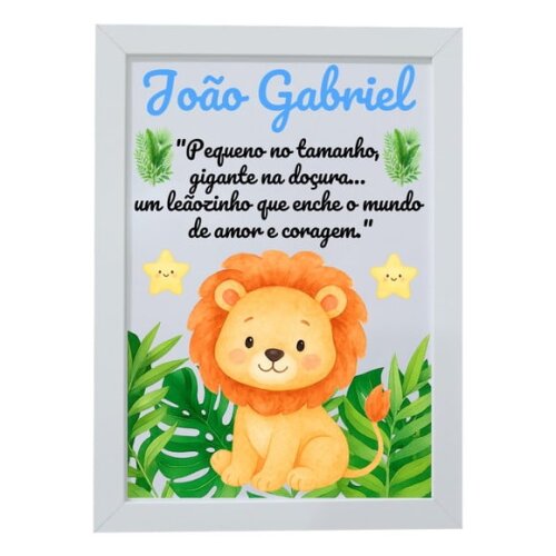 Quadro Infantil Decorativo Leão Baby Nome João Gabriel