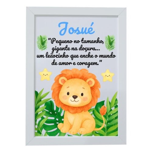 Quadro Infantil Decorativo Leão Baby Nome Josué
