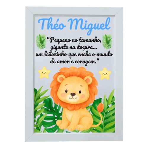 Quadro Infantil Decorativo Leão Baby Nome Théo Miguel