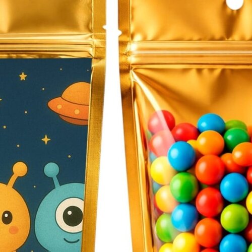 Saco Festa Metalizado Dourado 13x20 Alienígenas Fofos