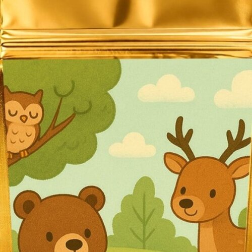 Saco Festa Metalizado Dourado 13x20 Animais da Floresta